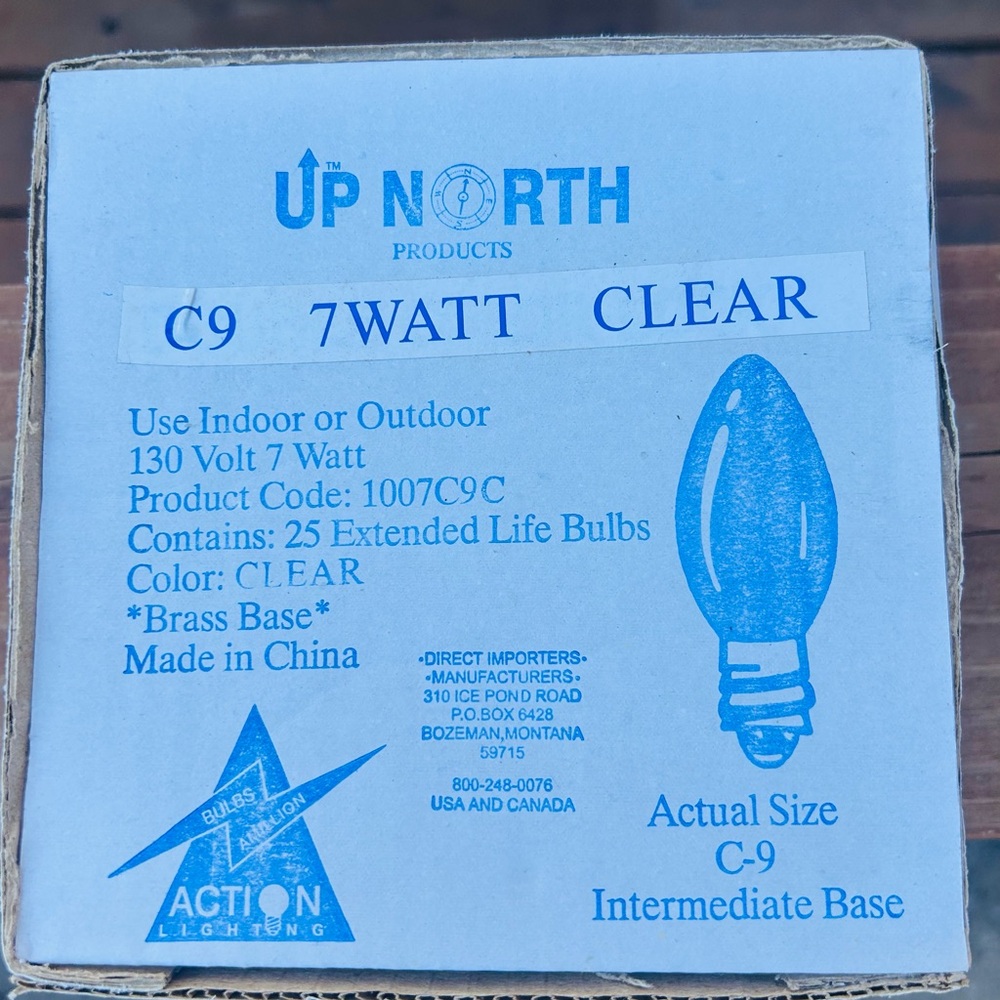 Up North C9 7 Watt Clear Bulbs